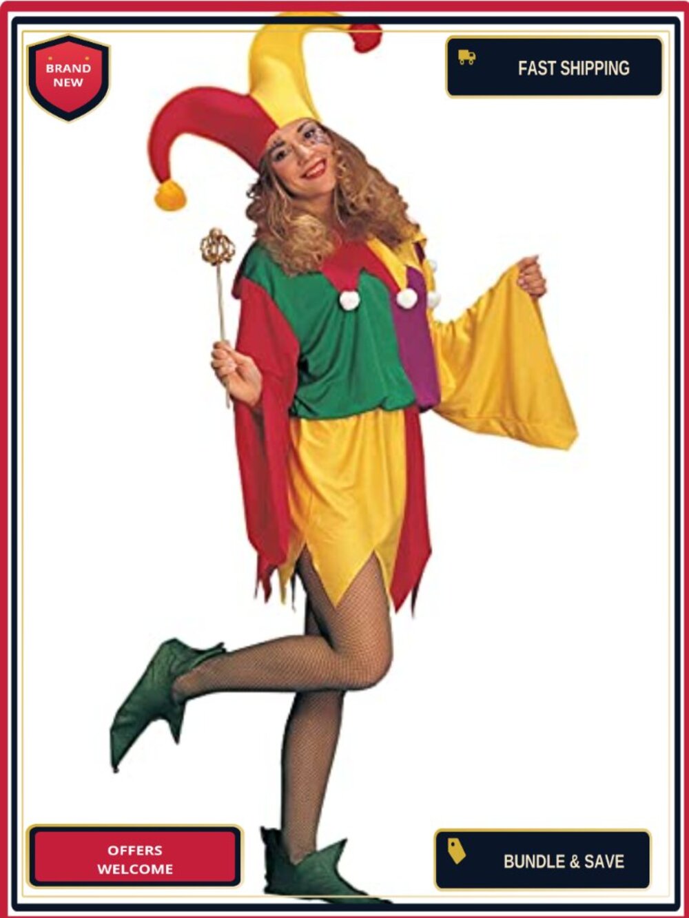 King's Jester Adult Costume Tunic & Hat Set